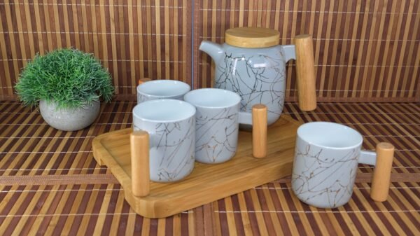 Hi Luxe Tea Set Bamboo Handle 6Pc HL5130